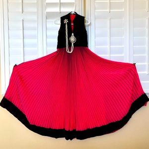 Indo western sleeveless pleated LONG GOWN with pearls & stones for designer look